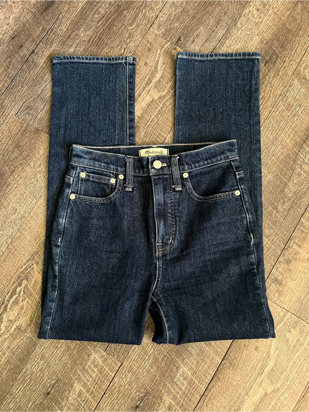 Madewell Slim Demi Boot Cut Jeans in Dark Blue Denim